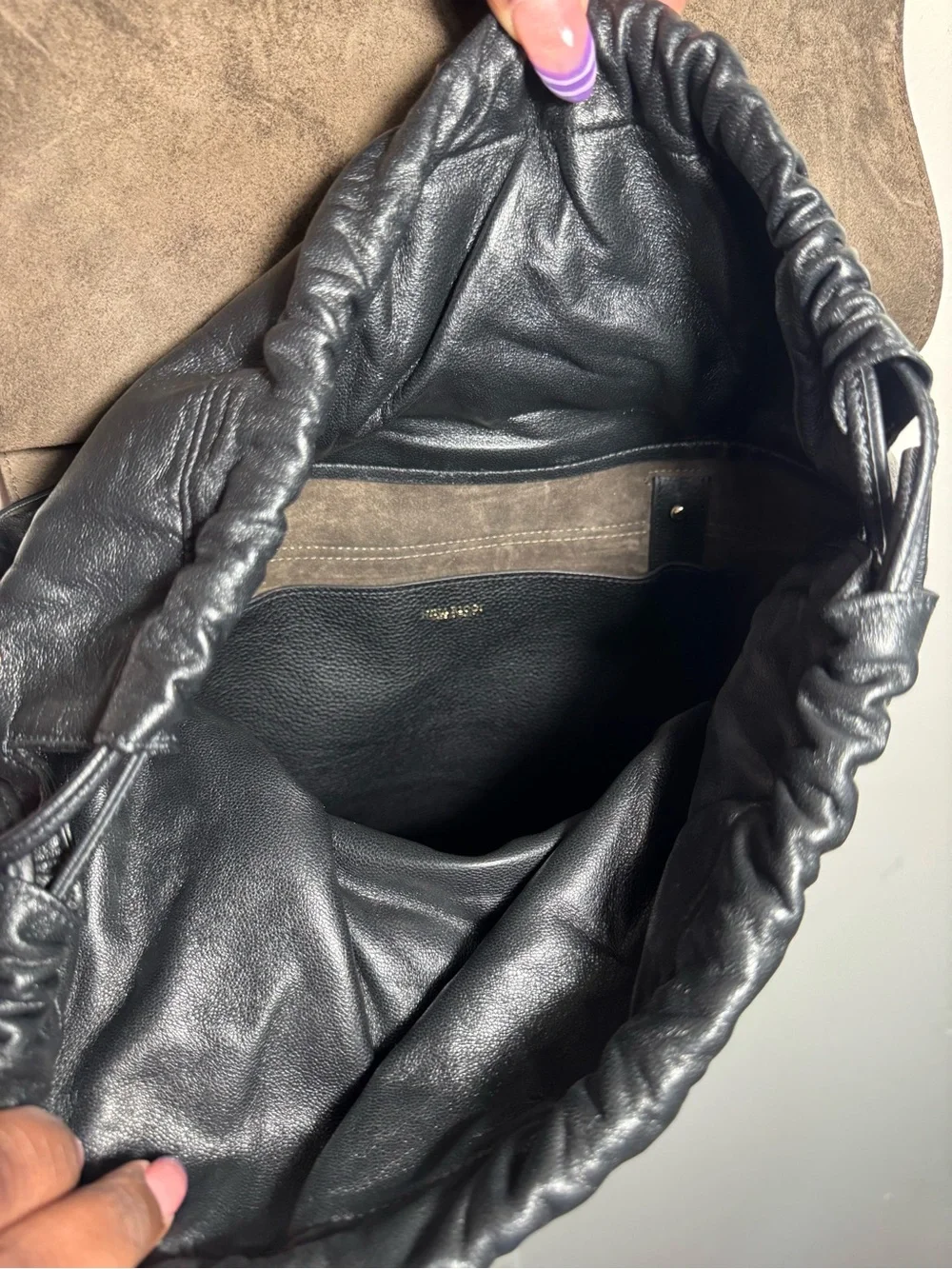 Nina Ricci Gaby Top Handle Bag in Black Pebbled Leather